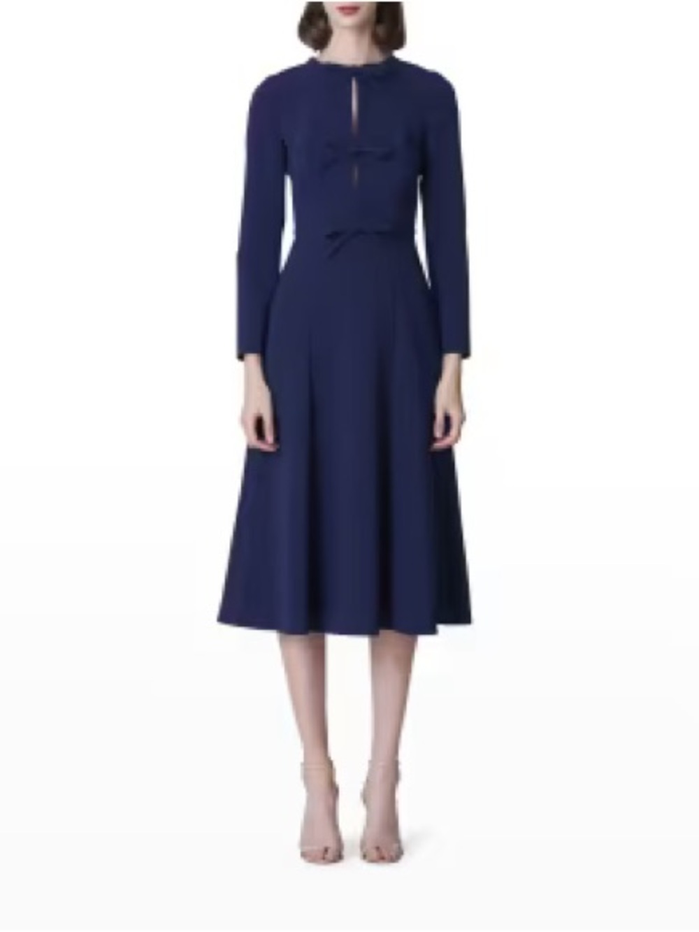 Carolina Herrera Triple Bow Keyhole Front MIDI Dress Navy Blue Size 8